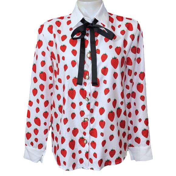 Sister Jane Shirt Button Up Ivory Strawberry Print Size S - Picture 1 of 8
